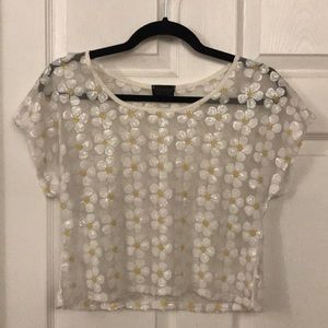Topshop Sequin Daisy Mesh Crop Top/ Cover Up